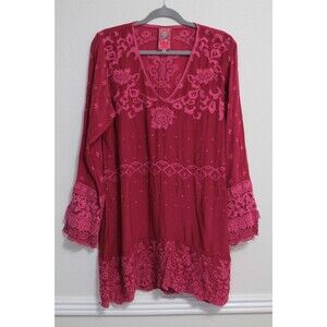 Johnny Was Pink Short Dress/Long Blouse Lace Embroidered Long Sleeves Size M